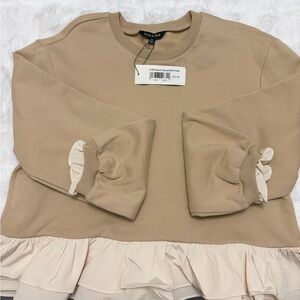 Elegant Tan Ruffle Sweatshirt